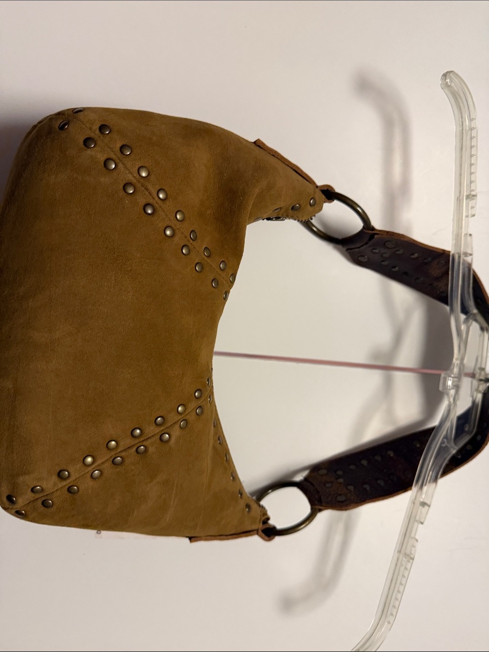 Betsey Johnson Tan Suede Studded Hobo Shoulder Bag